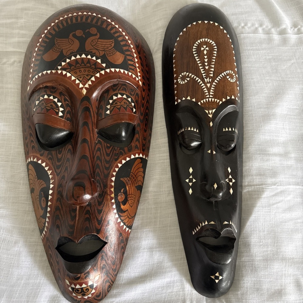 Hand Carved Wooden Mask‎  Collectible Wall Decor Painted Birds